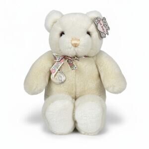 NWT Vintage 1989 Gund Tucker Bear White Plush Stuffed Animal Toy w/ Medallion 9"